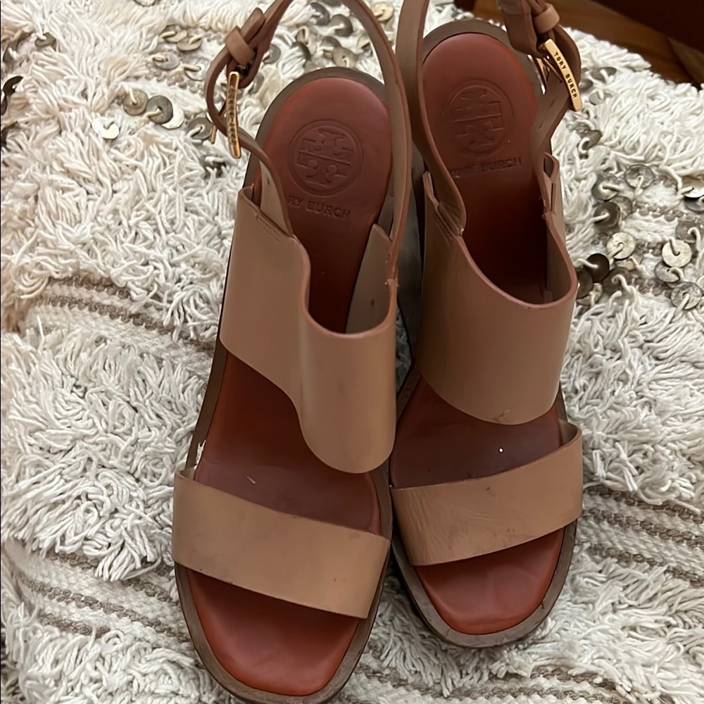 Tory Burch Women's Tan Wedge Leather Sandals size 6